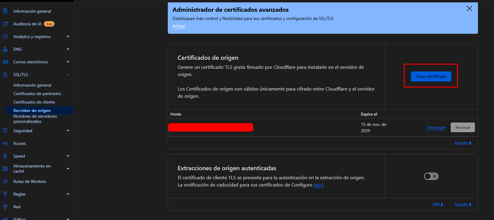 Crear certificado